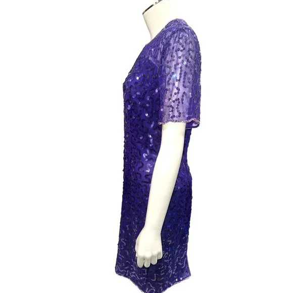 All Silk Vintage Dress by Stenay Size 4 Purple Sequin Cocktail Party Glam Core - Picture 3 of 13